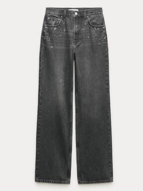 Sz 8 Zara MID WAIST STRAIGHT CUT JEWEL JEANS ZW COLLECTION